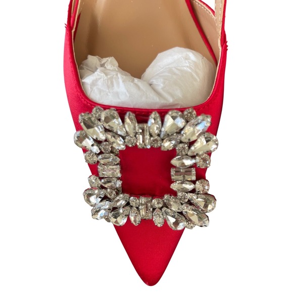 New Day Annette Satin Slingback Heel Shoes with Memory Foam Insoles Red Size 9.5 - Picture 3 of 11